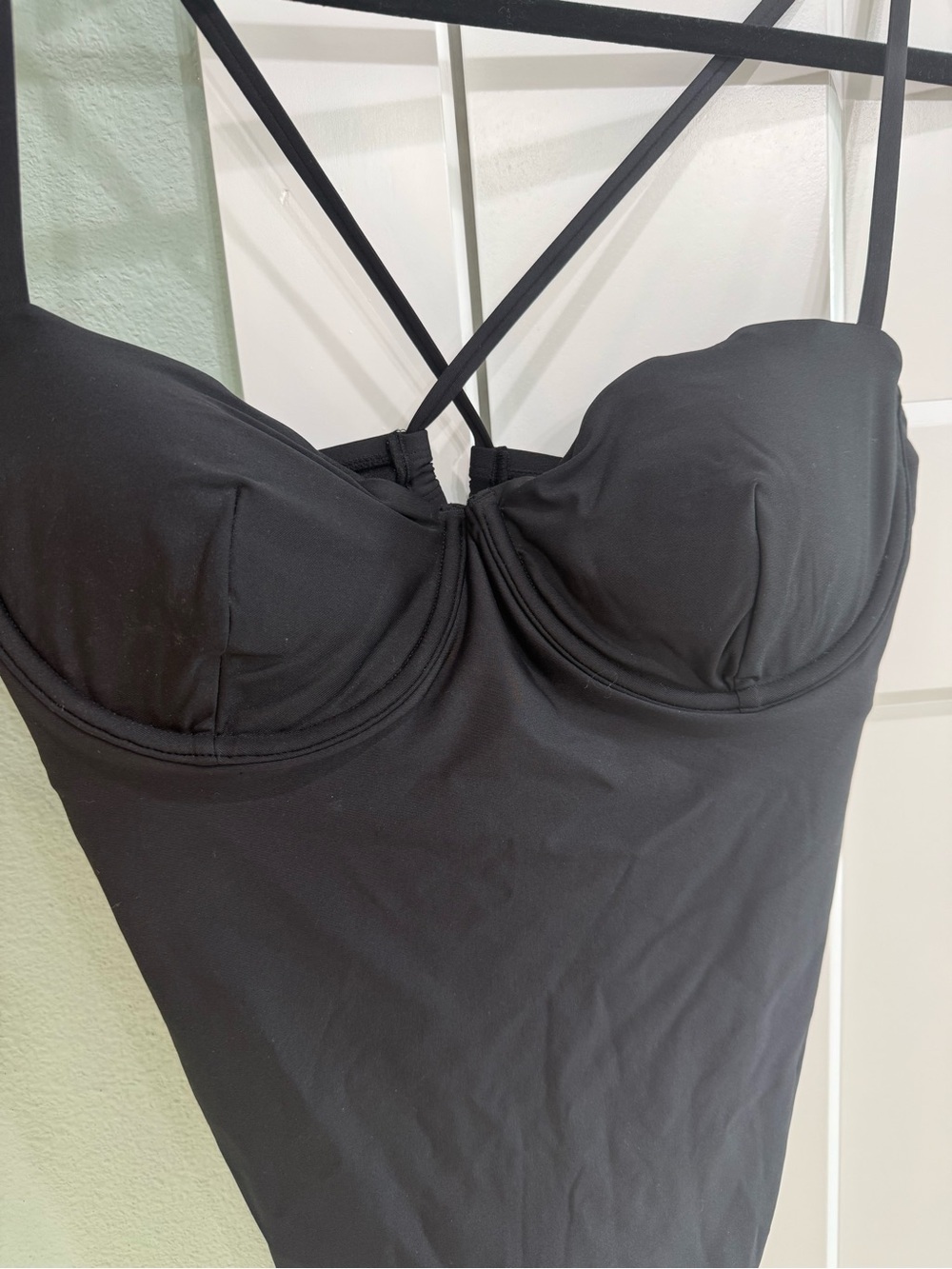 Black One-Piece Swimsuit with Shelf Cup and Crisscross Straps